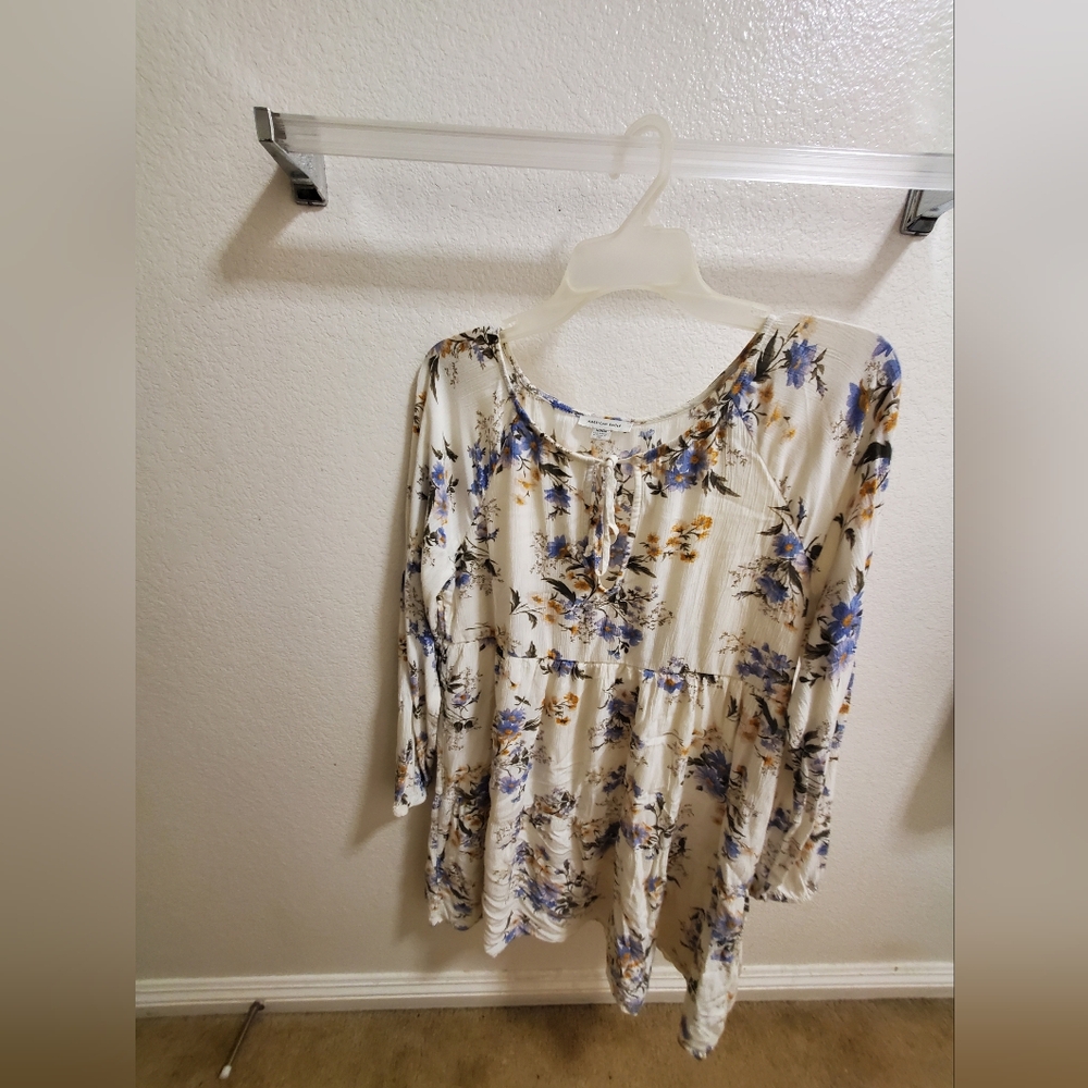 American Eagle Outfitters Floral Dress - Cream and Blue